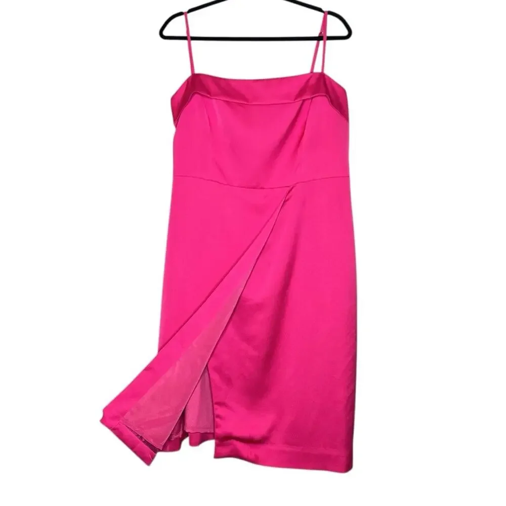J. Crew 365 Foldover Satin-Back Crepe Dress Size 16 Pink Strappy Feminine Party